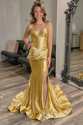 Mermaid Sweetheart Gold Long Prom Dress With Split PSK583
