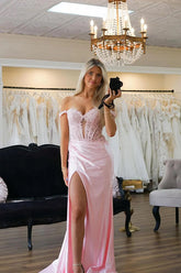 Mermaid Off Shoulder Pink Prom Dress With Appliques PSK575
