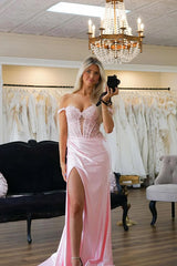 Mermaid Off Shoulder Pink Prom Dress With Appliques PSK575