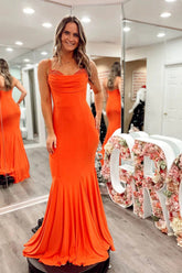 Mermaid Spandex Orange Prom Dress Strap Formal Dress PSK536