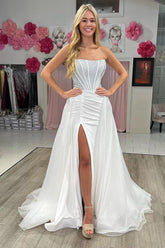 Strapless White Mermaid Long Prom Dresses With Beading PSK574