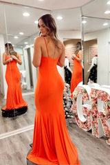 Mermaid Spandex Orange Prom Dress Strap Formal Dress PSK536