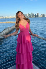 Pretty Cutouts Tiered Chiffon Blue Prom Dress Party Dress PSK610