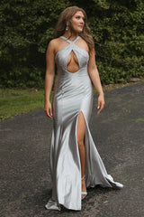 Sparkly Mermaid Silver Long Prom Dress with Beading PSK598