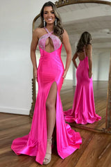 Sparkly Mermaid Silver Long Prom Dress with Beading PSK598