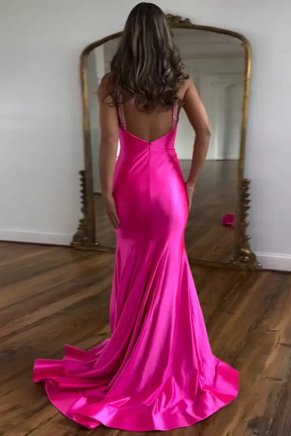 Sparkly Mermaid Silver Long Prom Dress with Beading PSK598