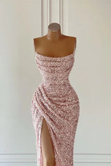 Gorgeous Long Mermaid Sequined Sleeveless Prom Dress With Slit