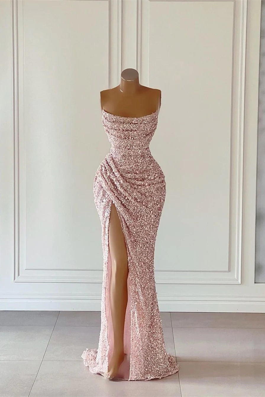 Gorgeous Long Mermaid Sequined Sleeveless Prom Dress With Slit